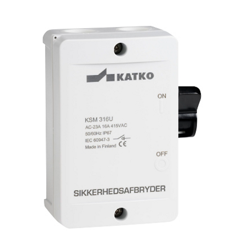 Katko KSM 316M1-2XM20P Sikkerhedsafbryder, 3-polet. 16 A, Gr�/Sort, 2xM20